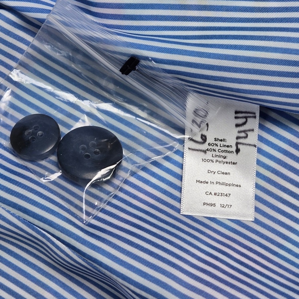 Talbots Petite 4P Madras Plaid Linen Blend Blazer Blue Pink Green Ruffle Cuff - Picture 7 of 10
